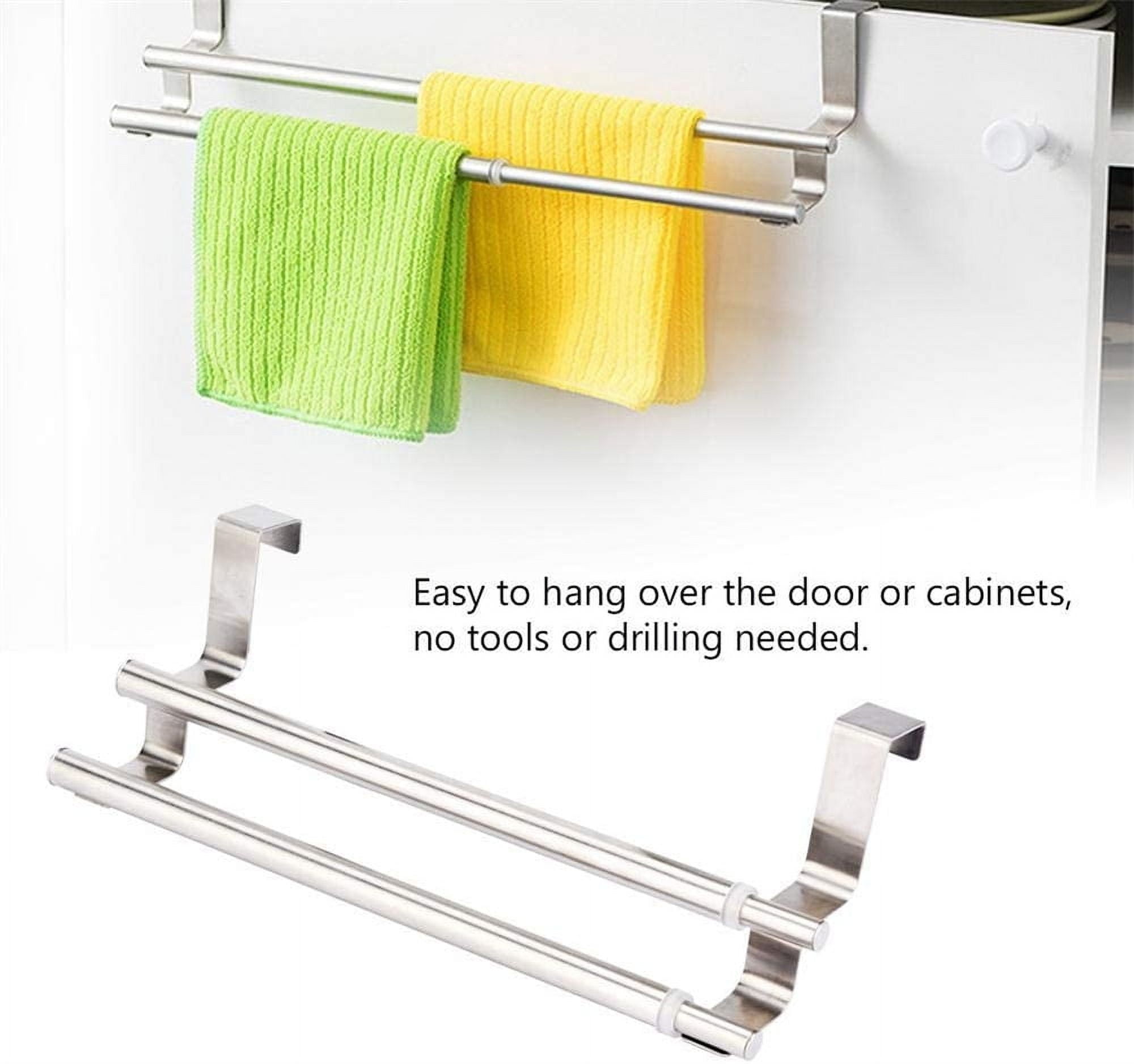 Casewin 1 Pack Cabinet Towel Rails,Adjustable Over Door Towel Rack Sink Towel Holder Stainless Steel Tea Towel Rail Kitchen Bathroom Towel Rack Over Door Cupboard Drawers Anti-Slip