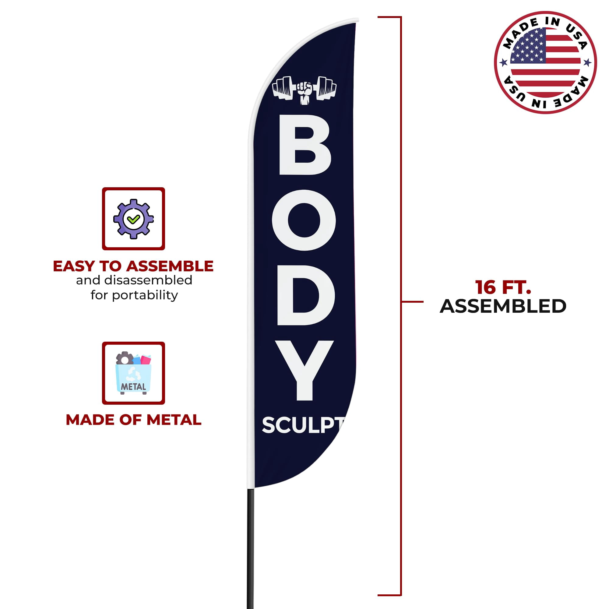Body Sculpt Sign feather flag for Outdoor by Mavis Printing | 11.5 FEET Long Polyester Outdoor Banner Flag for Easy Hang | HD Print Swooper I Flag Only to Advertise Body Sculpt Business I Flag Only