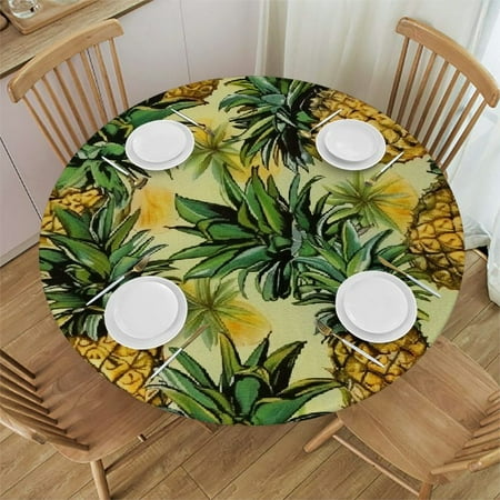 

BCIIG Pineapples Leaves Round Table Cover Stain Resistant Washable Indoor Outdoor Tablecloth Kitchen Dining Wedding Parties 100% Polyester Fiber 42-46
