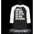 thumbnail image 2 of Shop4Ever Men's Funcle The Man The Myth The Bad Influence Raglan Baseball Shirt X-Small Black/White, 2 of 4