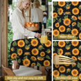 thumbnail image 5 of Sunflower and Bud Black Pattern Round Tablecloth 70"x70", Wrinkle Resistant Wipeable Table Cover for Kitchen Dining Room Picnic Patio and Party, 5 of 6