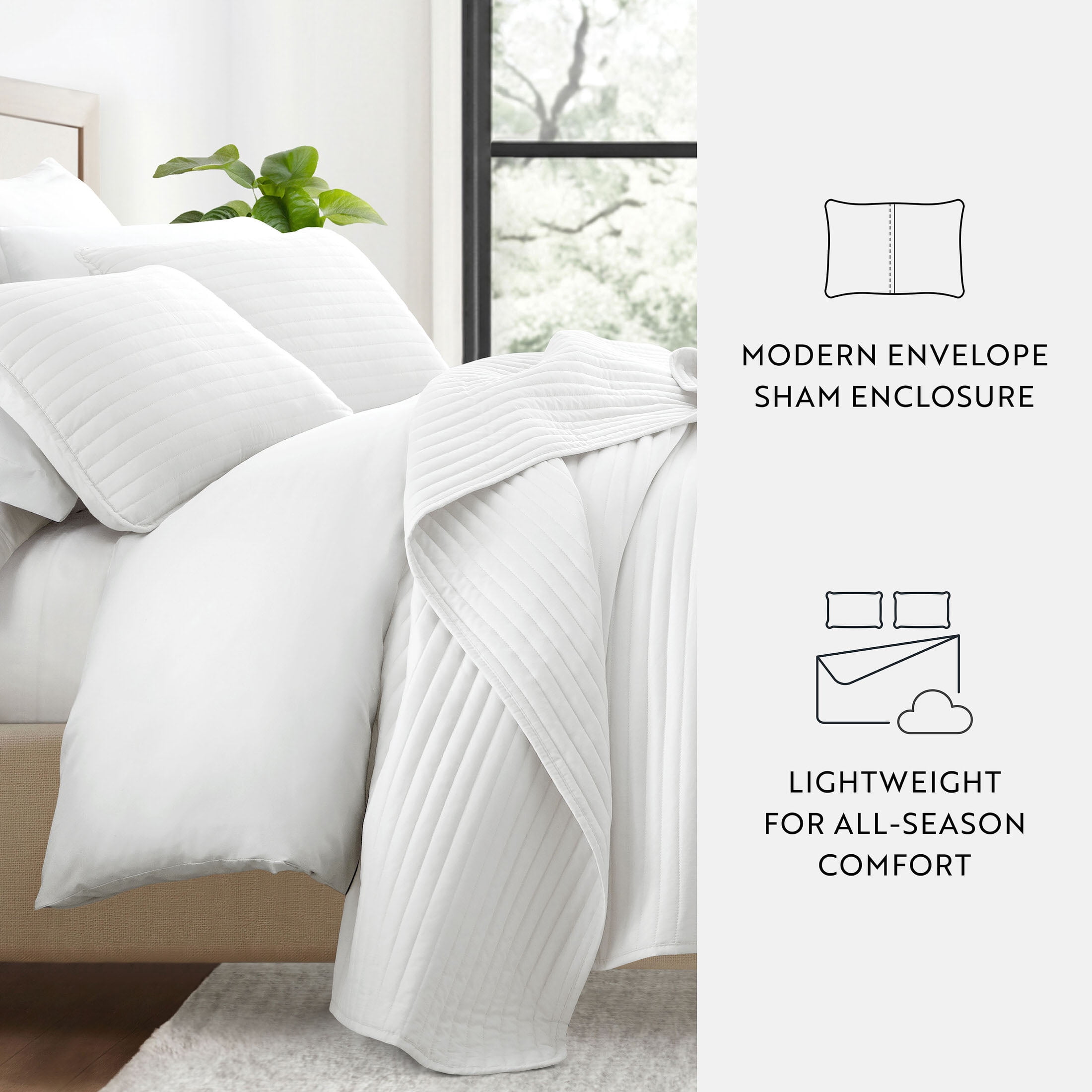 Wrinkle Resistant All Season Quilt Set Coverlet White Striped Stitched for King Size Bedding by Comfort Canopy