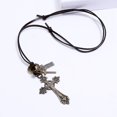 thumbnail image 2 of Cadena de collar de cordón de cuero ajustable con colgante de cruz para hombre y mujer, 2 of 4