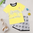 thumbnail image 2 of TOWED22 Toddler Kid Boy Clothes Cartoon Dinosaur Print Round Neck Short Sleeve Tee Top Elastic Waist Pattern Cargo Shorts 2pcs Summer Outfits(Yellow,7-8 Y), 2 of 5