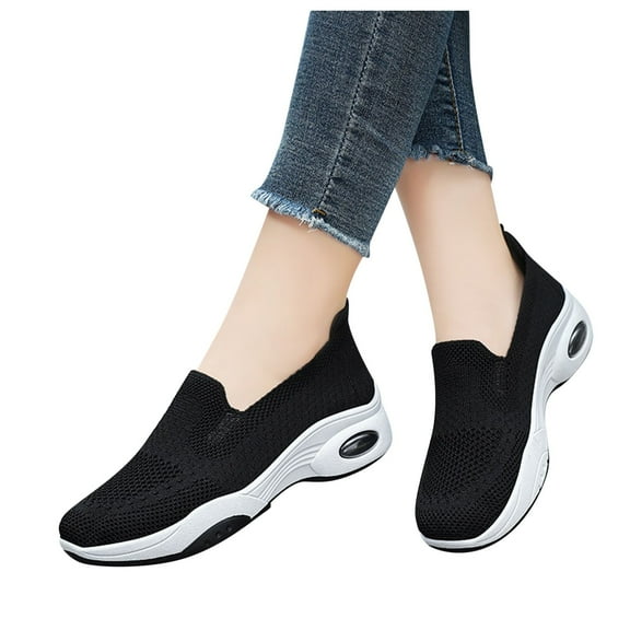 kamemir Slip Resistant Work Shoes for Women Women's Walking Shoes Slip on Sneakers Lightweight Tennis Shoes Sock Sneakers(Black,8)