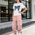 thumbnail image 4 of Avrnliq Girls 2-Piece Outfit Set Pink Sequin Bow Graphic Tee High Waist Wide Leg Cargo Pants Casual Streetwear for Girls 5-15Y,Size 7-8 T, 4 of 8