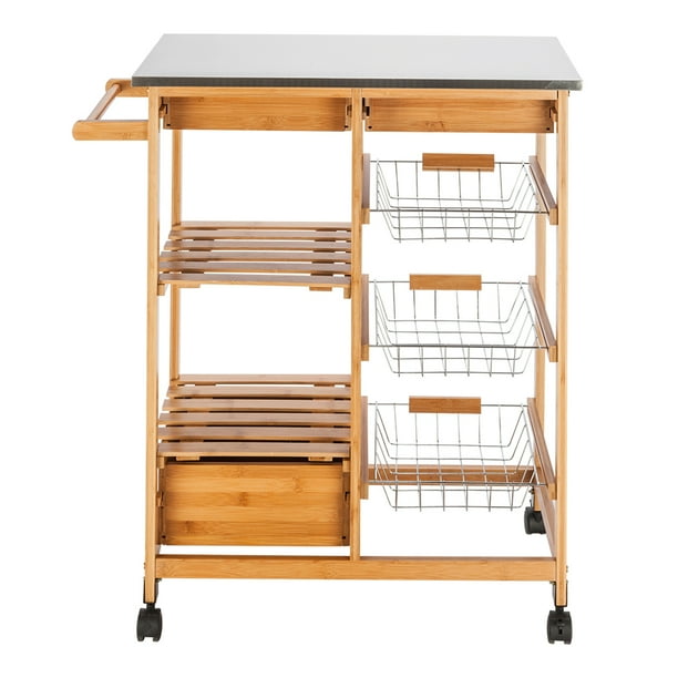 Kitchen Rolling Microwave Cart on Wheels, Microwave Oven Stand Storage