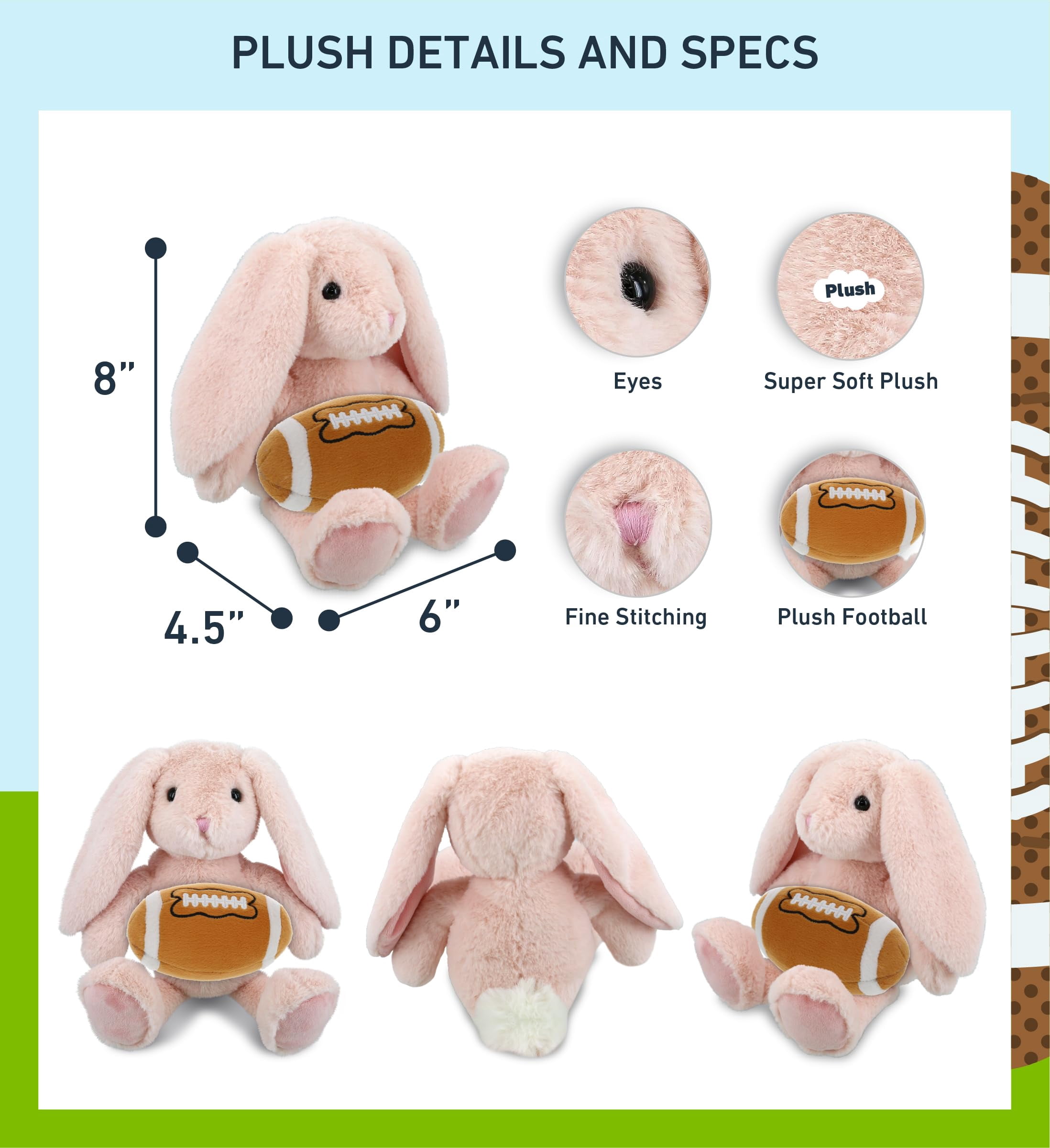DolliBu Baby Pink Rabbit Stuffed Animal with Football Plush – Soft Huggable Rabbit, Adorable Playtime Plush Toy, Cute Farm Life Gift Plush Doll Animal Toy for Kids and Adults – 8 Inches