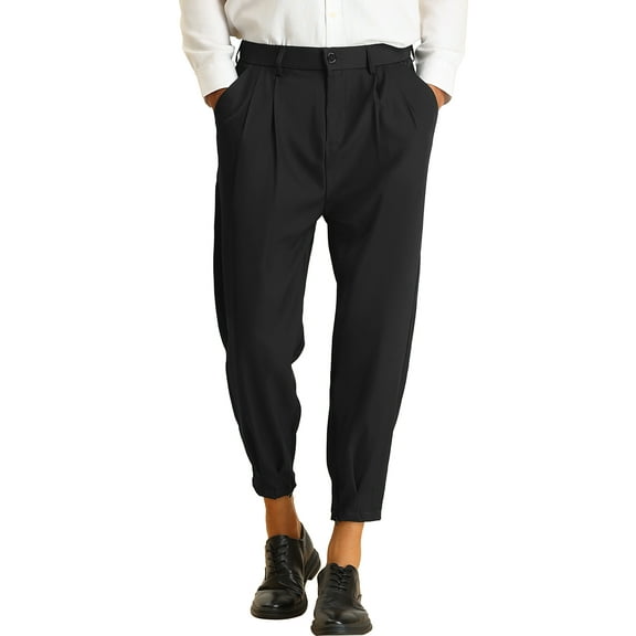 INSPIRE CHIC Men's Formal Pants Pleated Front Zip Hem Tapered Cropped Pants 30 Black