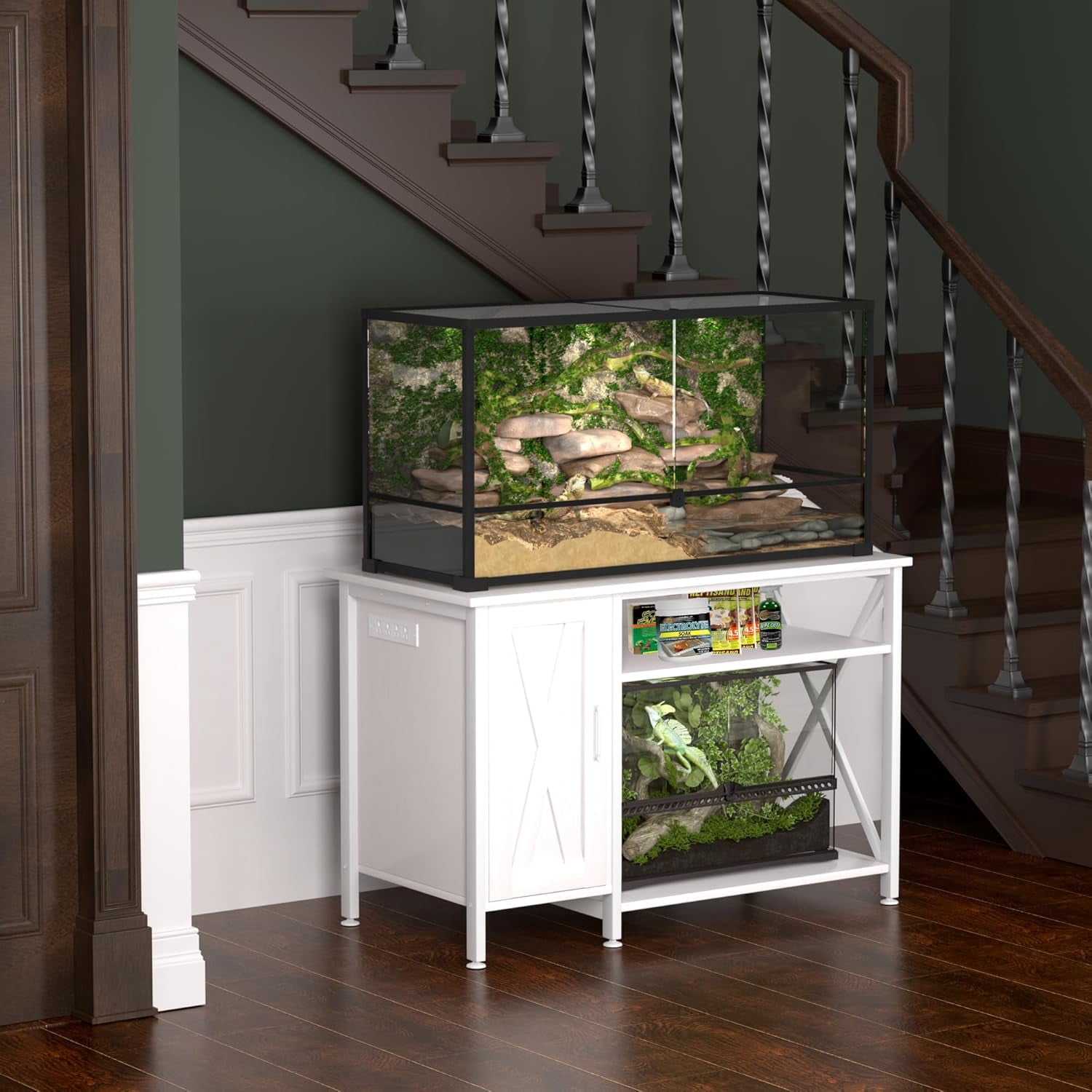 Herture 40-120 Gallon Reptile Tank Stand with Power Outlet, Terrarium Stand with Storage Cabinet, 48" X 24" Tabletop, Reptile Terrarium,Turtle Tank White PG08XYW