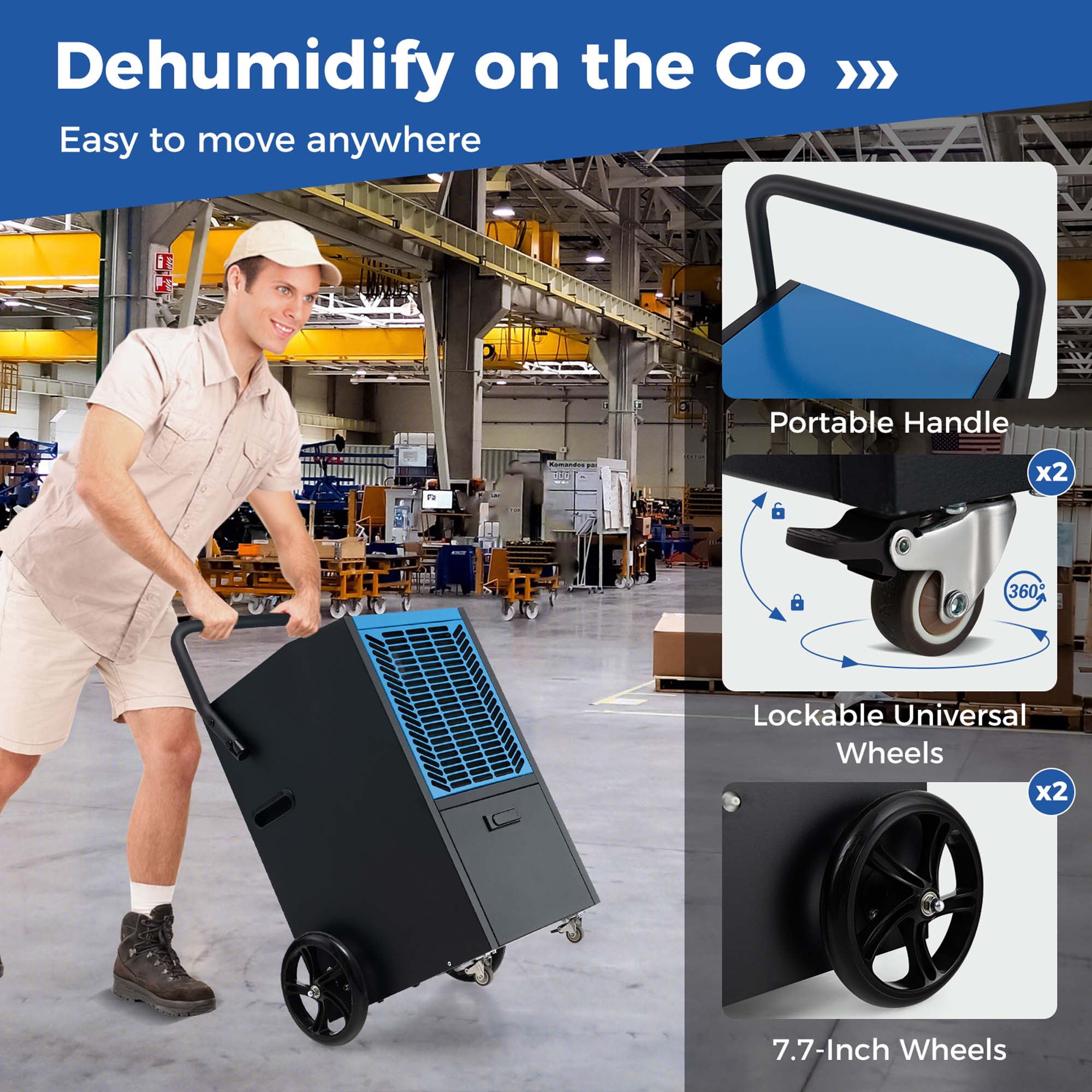 Costway 48-Pint(DOE) Commercial Dehumidifier with Pump & Drain Hose 4,500 Sq. ft Coverage Area Blue (MAX 163Pint at 95°F, 90%RH)