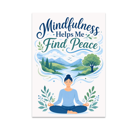 Mindfulness Helps Me Find Peace - Mental Health Awareness - 13x19 Poster Print
