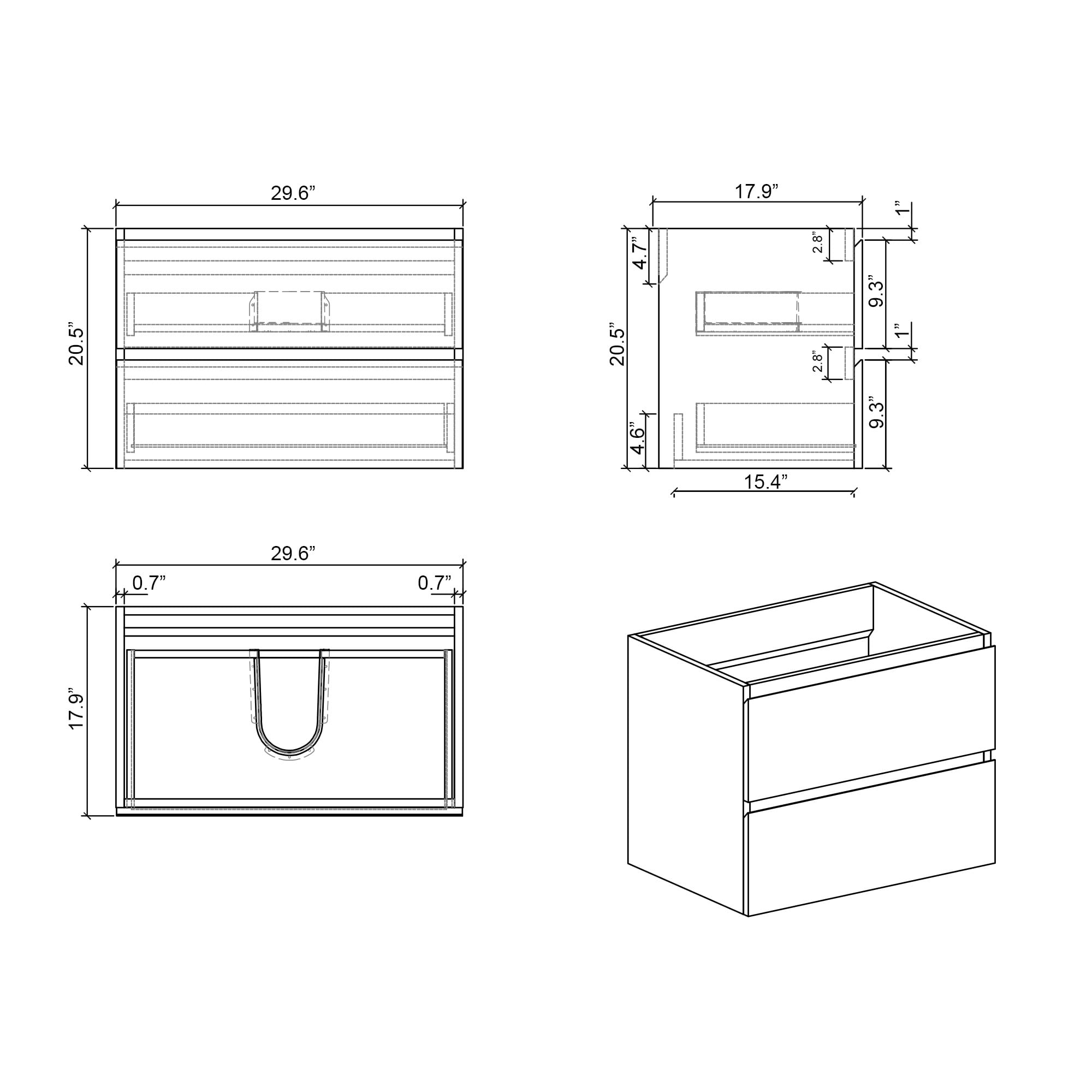 CITTANEO 30 Inch Floating Bathroom Vanity with Sink, Modern Bathroom Cabinet with 2 Drawers, Gray