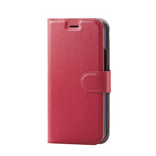 ELECOM Étui iPhone 12 mini Qi rechargeable en Cuir Souple avec Fine Couture Aimant Noir Rouge PM-A20APLFU2RD