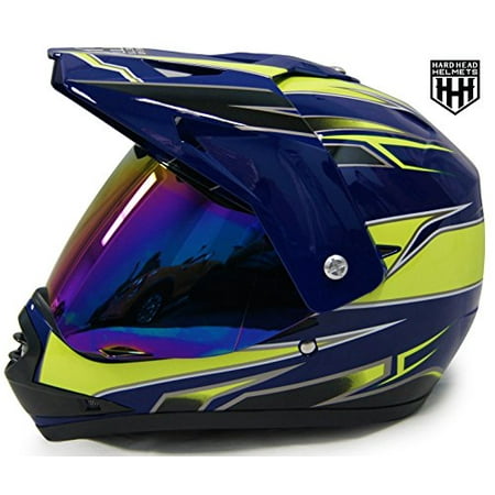 - HHH DOT Youth & Kids Helmet for Dirtbike ATV Motocross MX Offroad Motorcyle Street bike Snowmobile Helmet with VISOR (Large, Blue & Green)
