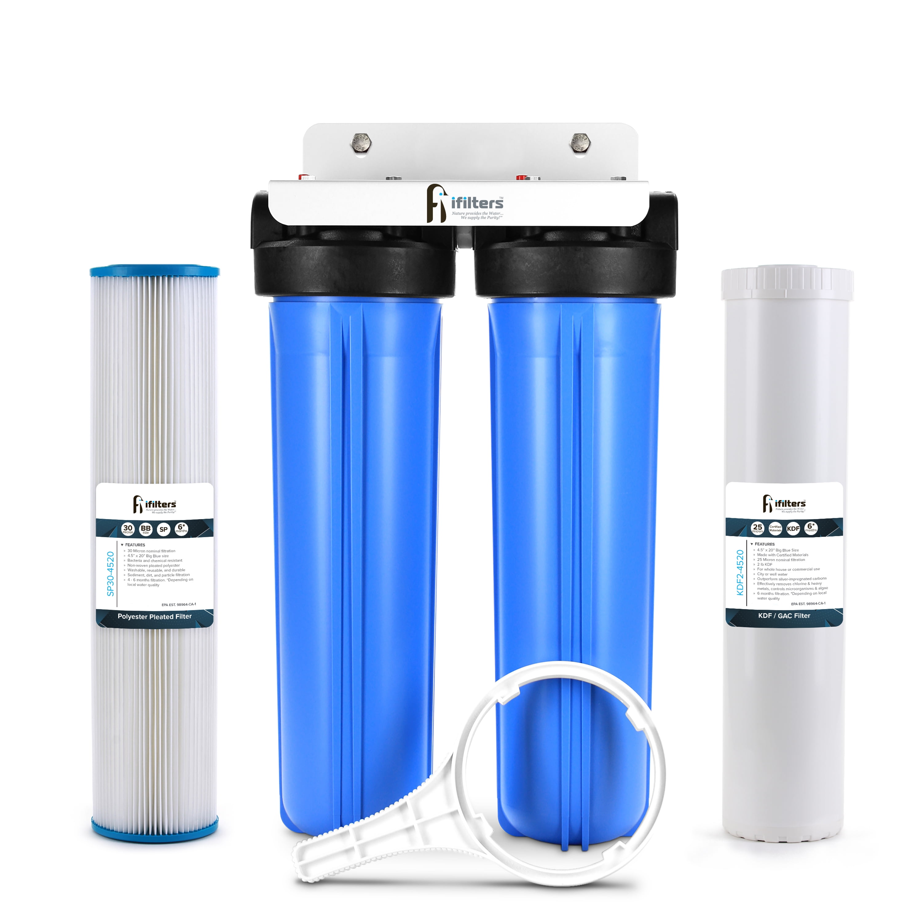 Sediment Filters Dual Big Blue Whole House Water Filter System 4.5 X 20"GAC 