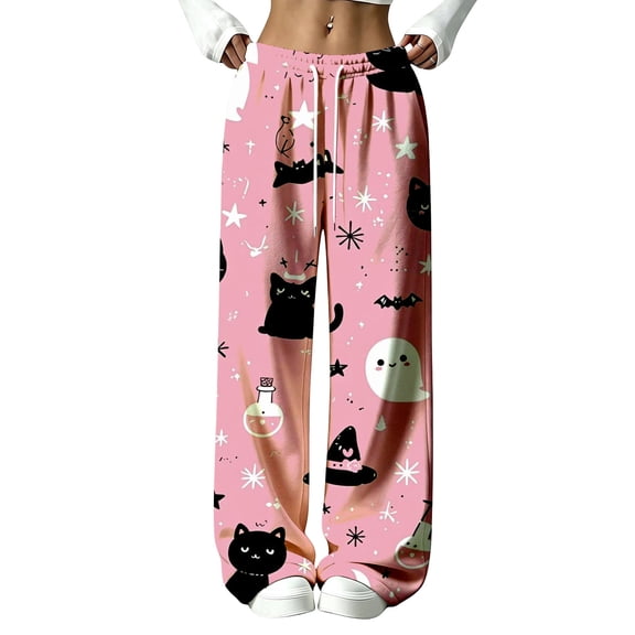 Halloween Pajama Pants for Women Spooky Pumpkin Ghost Lounge Bottoms Pjs Fall Halloween Jammies (Z003#-Pink L)