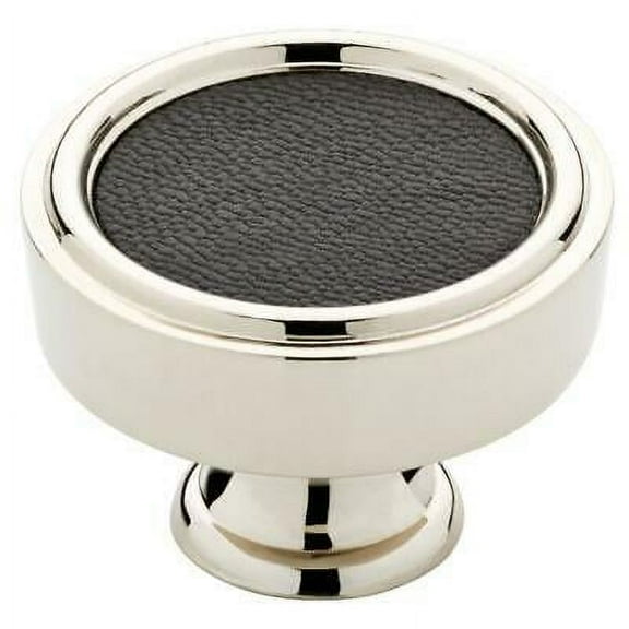 Liberty P34034C-NBL Polished Nickel & Faux Leather 1 1/2" Averil Cabinet Drawer Knob