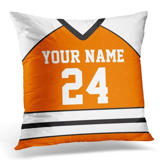 ARTJIA Stripes League Hockey Jersey with Name Number Orange Game Pillowcase Cushion Cover 16x16 inches