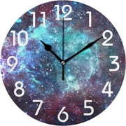 Wellsay 3D Space Nebula Round Wall Clock, 9.5 Inch Battery Operated Quartz Analog Quiet Desk Clock for Home,Office,School,Kitchen