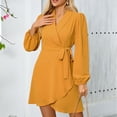 thumbnail image 4 of Robe d'Été Unie pour Femmes - Manches Élégantes et Ourlet à Revers, 4 of 8