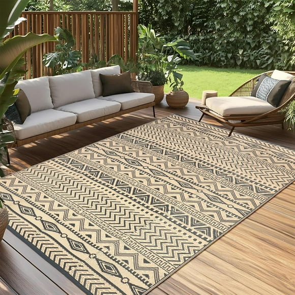 Outdoor Rug x Ft Patio Boho Reversible Plastic Straw Rugs for Camping RV Mat Outside Foldable Indoor Outdoor Carpet for Deck Backyard Picnic Beach Porch ( & )