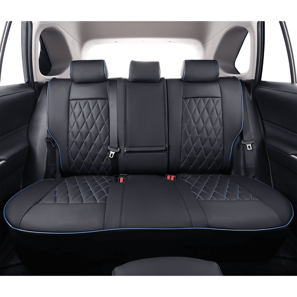 EKR RAV4 Car Seat Covers for 2019-2025 RAV4 Hybrid/Prime SE,XSE & 2025 RAV4 PHEV SE, XSE, Leather Truck Seat Cover Full Set for SUV,Faux Leather(Black with Blue Piping)