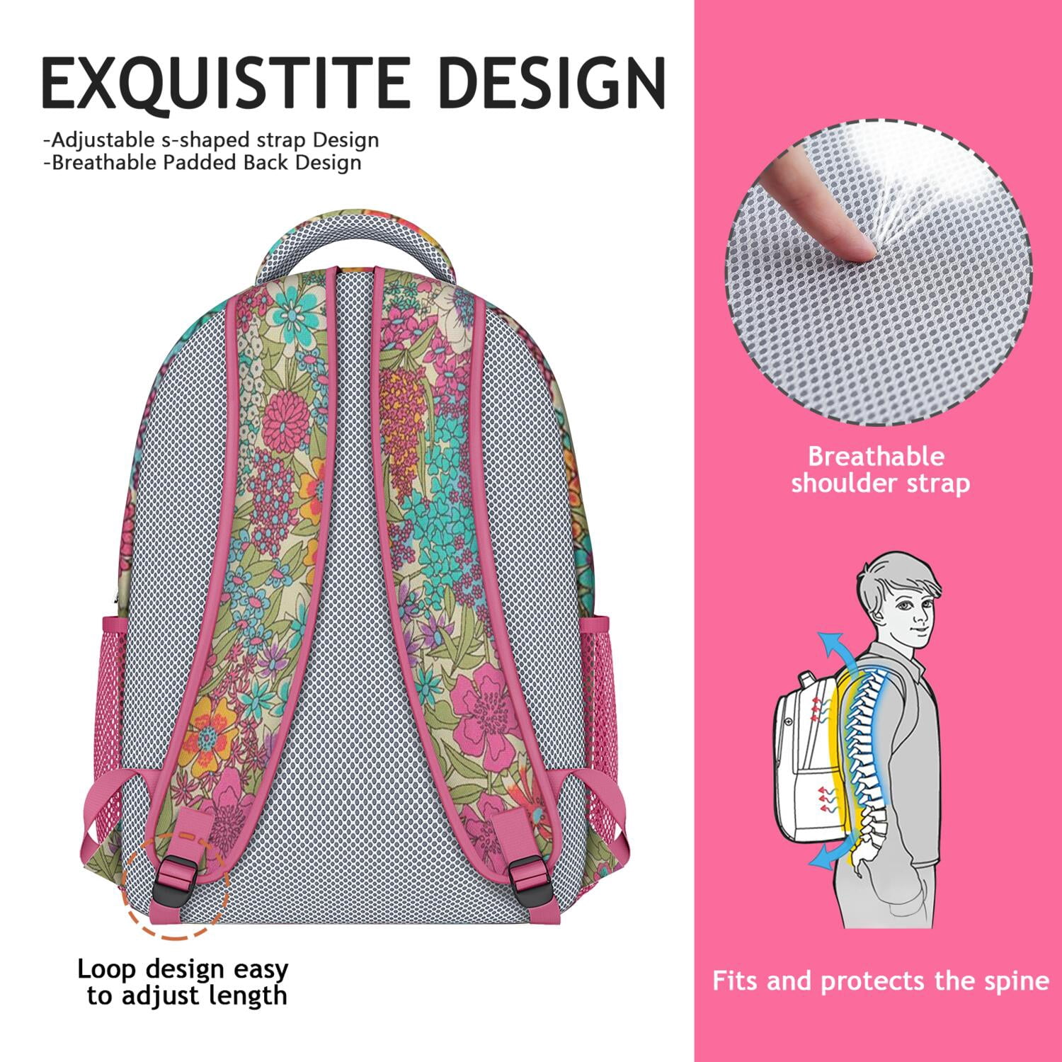 Nature Inspired Floral Print Bookbag - Waterproof Stylish Backpack for Commuters