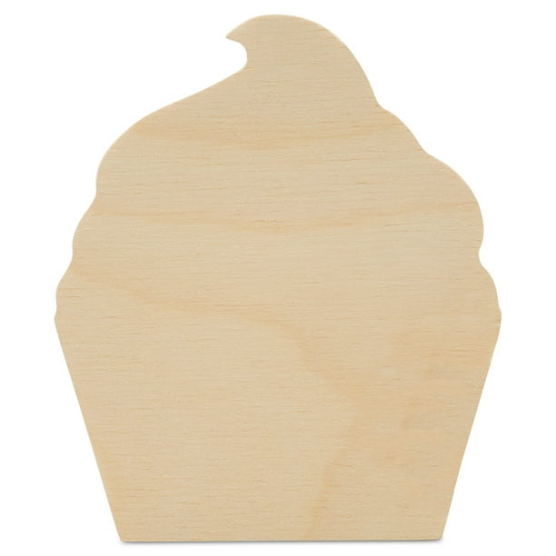 Cupcake Chunky Wood Cutout 4 x 31/4inch, Pack of 10 Unfinished Wooden