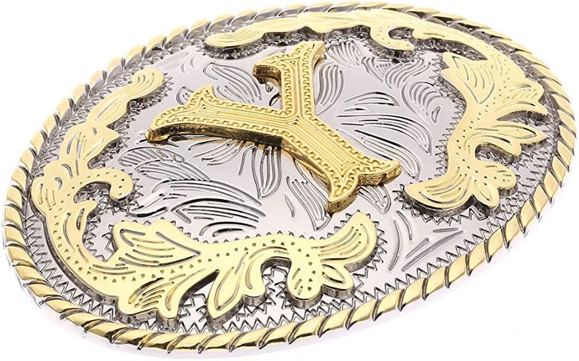 Western Belt Buckle With Initial Letter - 4x3 Inch Cowboy Rodeo Buckle For Men & Women