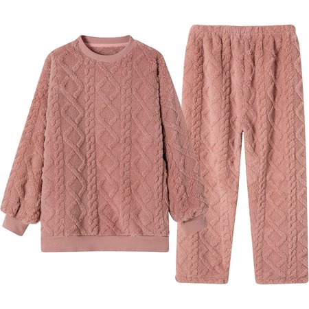 

DanceeMangoos Womens Fleece Pajamas Set Flannel Soft Winter Warm Plush Loungewear Sleepwear