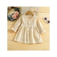 thumbnail image 2 of Qiylii Toddler Girls 2Pcs Fall Outfits, V Neck Button Down Dress + Hair Bow, 2 of 9