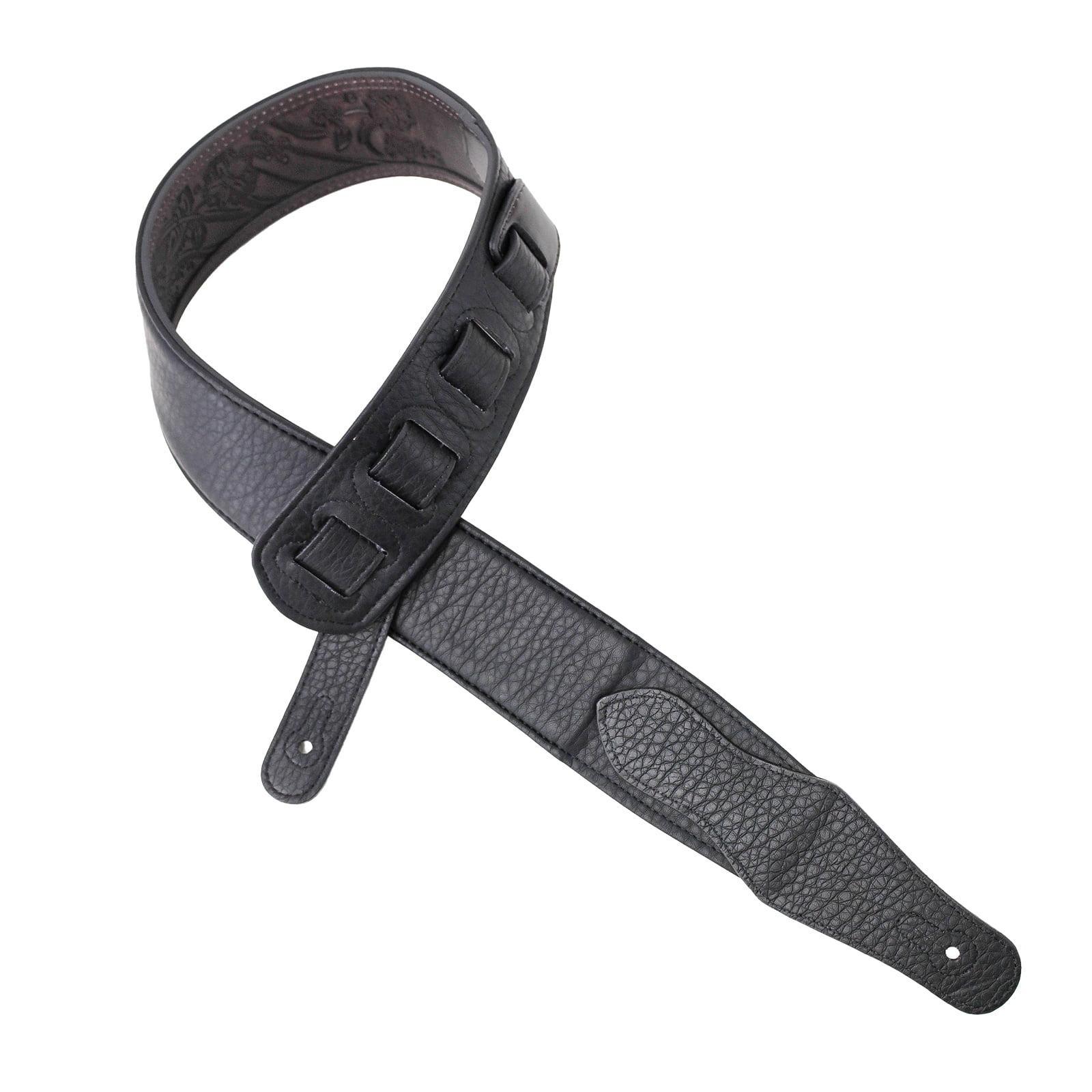 Walker & Williams LIE-14 Weathered Dark Brown Leather Padded Guitar Strap with Embossed Tooling