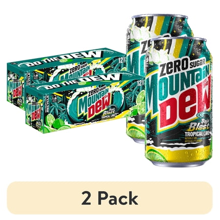 (2 pack) Mountain Dew Zero Sugar Baja Blast Tropical Lime Soda Pop, 12 fl oz, 12 Pack Cans