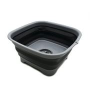 SAMMART 9.3L (2.46Gallon) Collapsible Dishpan with Draining Plug - Foldable Washing Basin - Portable Dish Washing Tub - Space Saving Kitchen Storage Tray