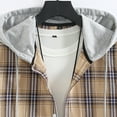 thumbnail image 5 of cllios Mens Plaid Shirts, Hooded Flannel Shirt for Men Regular Fit Button Down Shirt Jacket Casual Drawstring Long Sleeve Shacket Jacket Khaki M, 5 of 8
