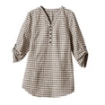 thumbnail image 5 of Turilly Women's Gingham Plaid Button-Up Shirt, V-Neck 3/4 Sleeve Tunic Top with Roll Up Tab Sleeves Casual Spring Blouse, 5 of 6