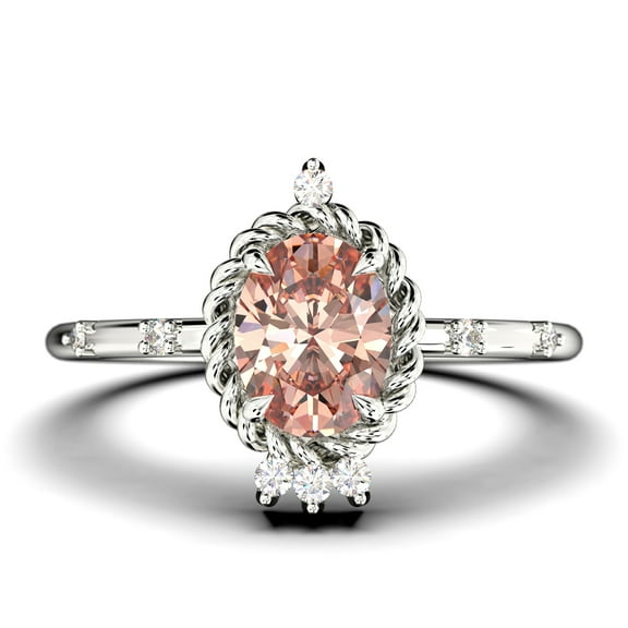 Dazzling Art nouvea 1.50 Carat Oval Cut Morganite And Diamond Moissanite Engagement Ring, Wedding Ring in 925 Sterling Silver With 18k White Gold Plating, Valentines Vintage Look Compass Ring
