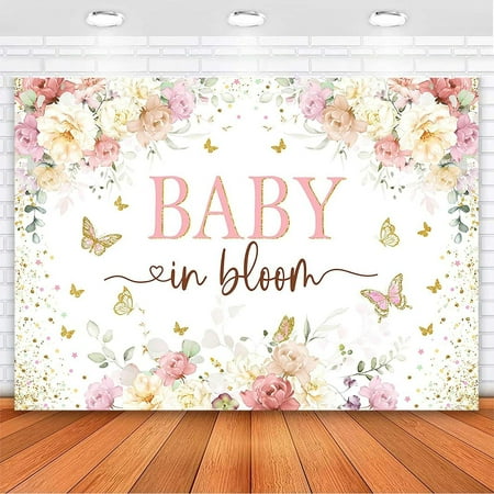 Baby in Bloom Backdrop Watercolor Wildflower Baby Shower Party Decorations Girls Baby in Bloom Banner Butterfly Floral Baby Shower Decor 7x5ft 83x59 inches