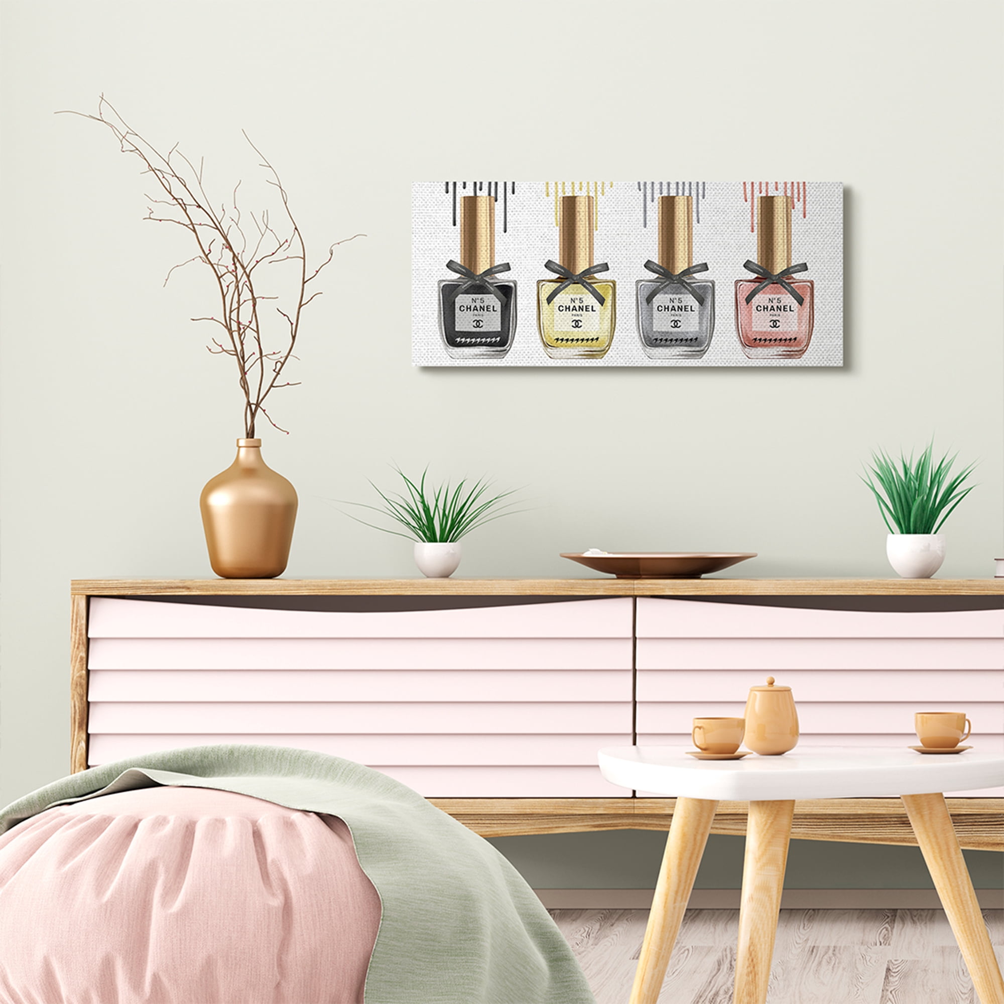 Stupell Industries Makeup Collection Nail Polish Yellow Pink Gray Fashion Design Canvas Wall Art by Ziwei Li
