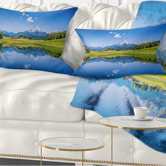 Designart Summer with Clear Mountain Lake - Landscape Printed Throw Pillow - 12x20