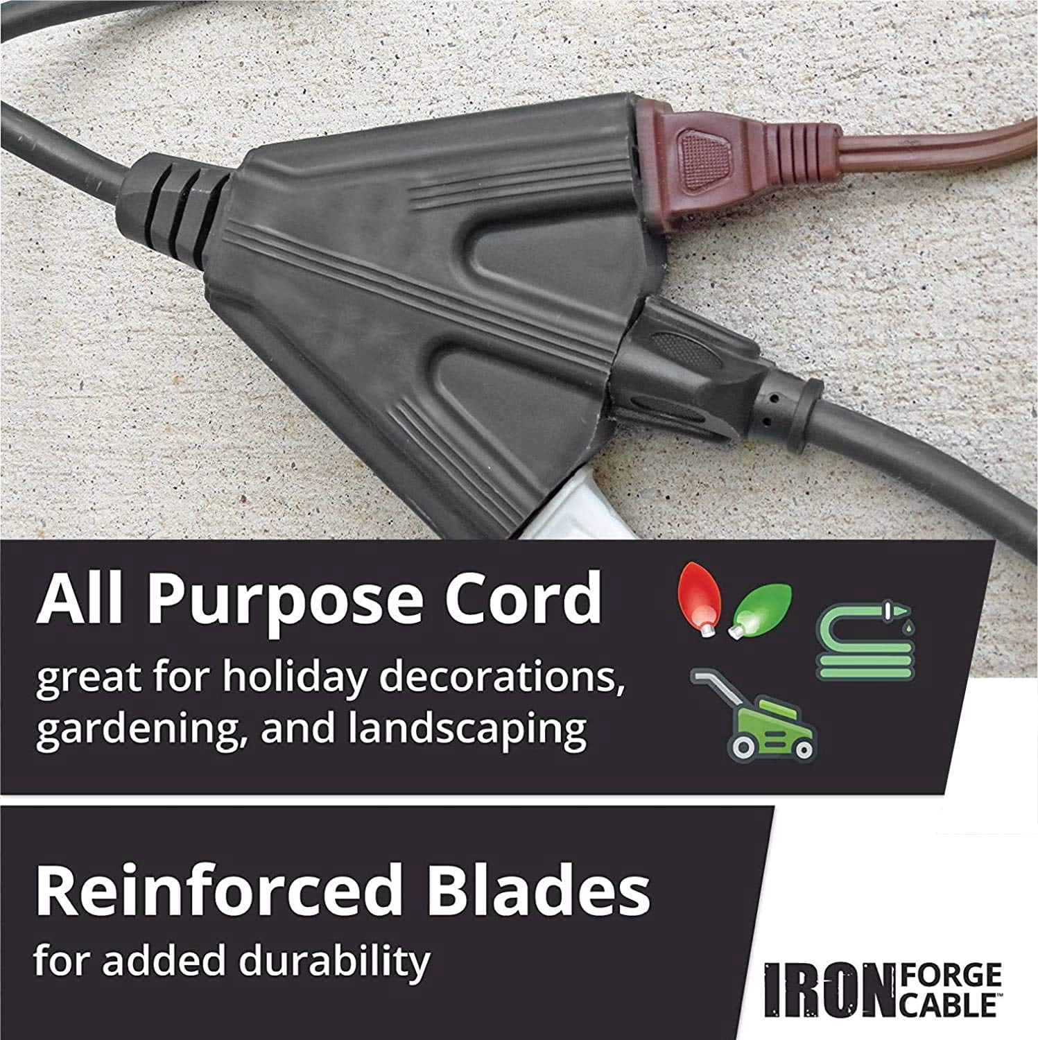 Iron Forge Cable 14 Gauge Outdoor Extension Cord 50 Ft with 3 Power Outlets, SJTOW 14/3 Heavy Duty 50 ft Black Extension Cord 3 Prong, Oil Resistant & Flame Retardant
