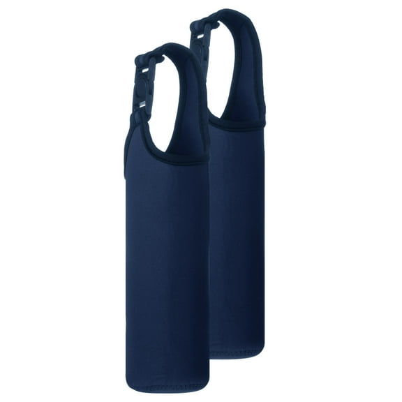 2pcs Neoprene Carrier Water Bottle Sleeve, 15.5-20oz Insulated Water Glass Bottle Carrier Bag Collapsible Drink Bottle Sleeve Cover Holder with Handle, Navy Blue