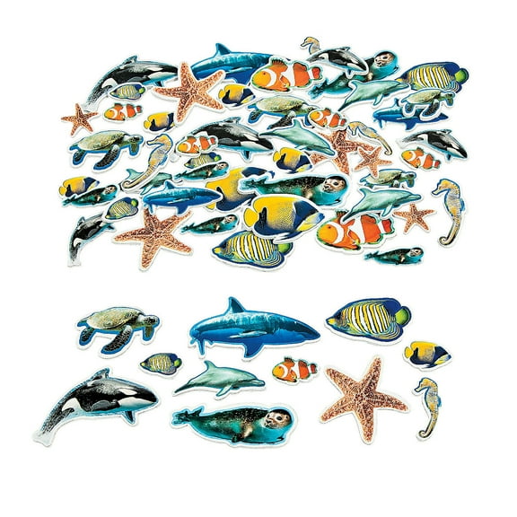 Realistic Ocean Animal Self-Adhesive Shapes, Craft Supplies, Regular, Foam Shapes, 500 Pieces, Multicolor