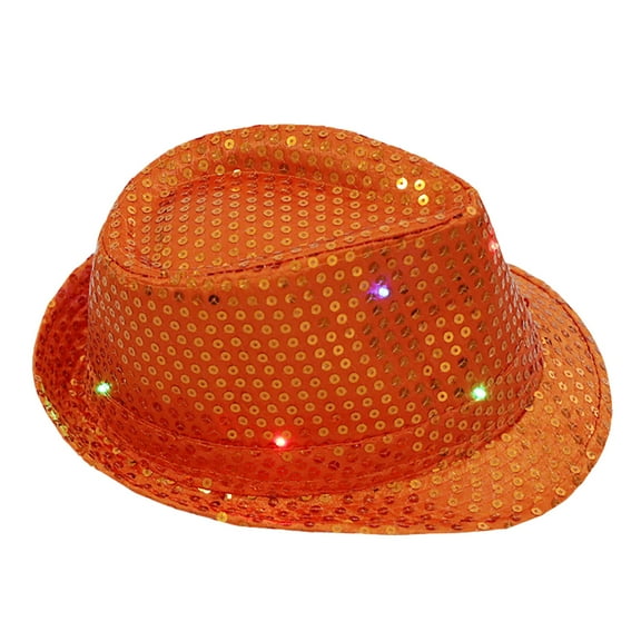 WNEGSTG Christmas Hat, Orange Christmas Hats, Led Sequin Glow Jazz Hat Performance Props Flash Cowboy Hat