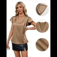 thumbnail image 3 of Blusa Informal de Seda para Mujer, Elegante, de Negocios, con Mangas con Volantes, Cuello en V, Plisada, Color Caqui, Talla L, 3 of 8