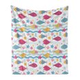 thumbnail image 1 of Underwater Soft Flannel Fleece Blanket, Childish Fishes Waves Starfish Cartoon Swimming Deep Sea Marine Life Creatures, Cozy Plush for Indoor and Outdoor Use, 70" x 90", Multicolor, by Ambesonne, 1 of 5