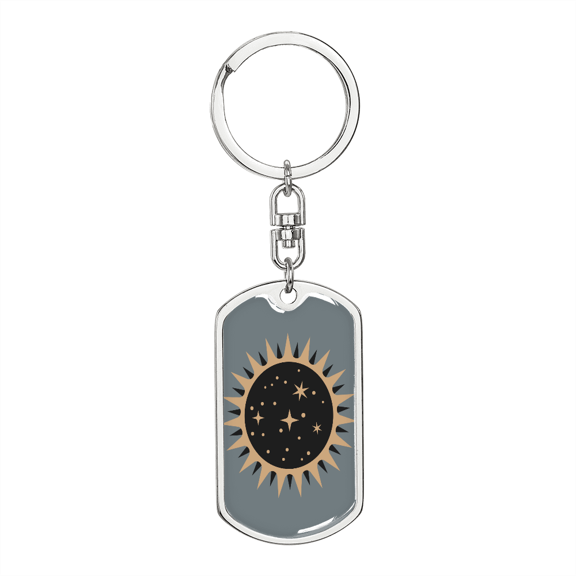 Celestial Sun Stainless Steel or 18k Gold Premium Swivel Dog Tag Keychain