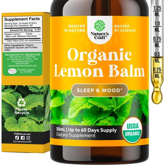 Natures Craft Organic Lemon Balm Leaf Liquid Extract for Sleep, Mood, and Immune Support, 60 ml