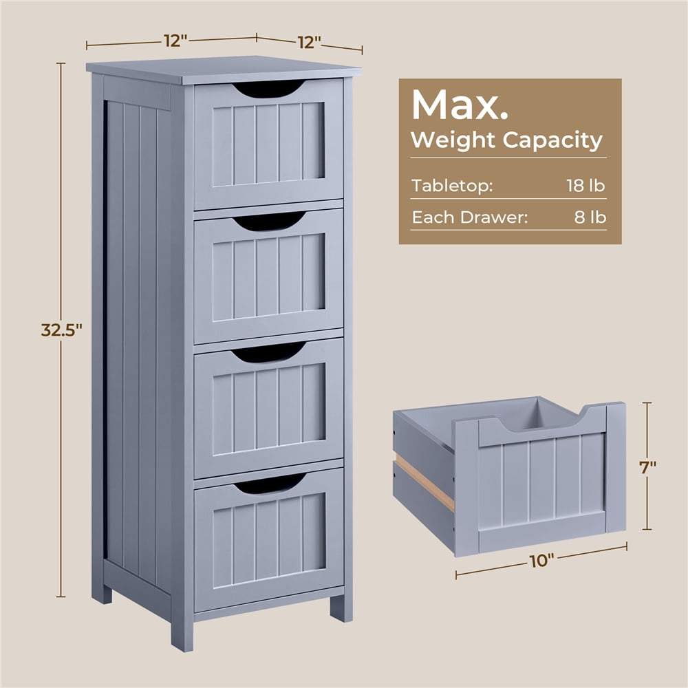 Yaheetech 4 Drawers Wooden Bathroom Floor Cabinet Side Storage Organizer Free-Standing Cabinet, Gray